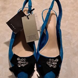 Zara Women's Vibrant Blue Slingback Heels